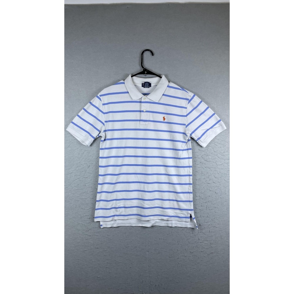 Polo by Ralph Lauren White Polo Shirt with Light Blue Stripes and Orange Pony